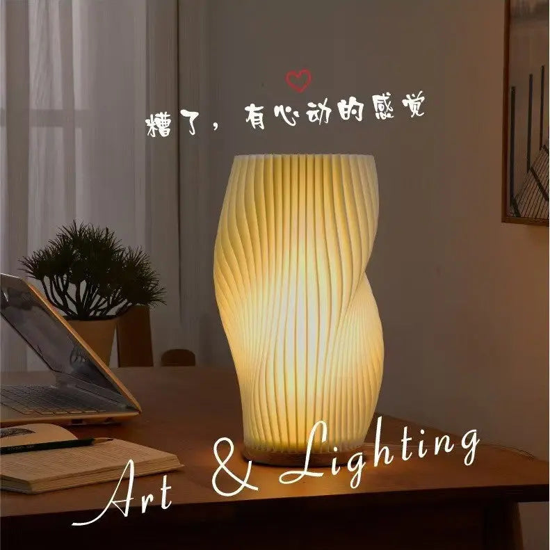 Solid Wood 3D Decorative Table Lamp Creative Ornaments Bedroom Charging Table Lamp Usb Bedside Nightlight Table Lamp
