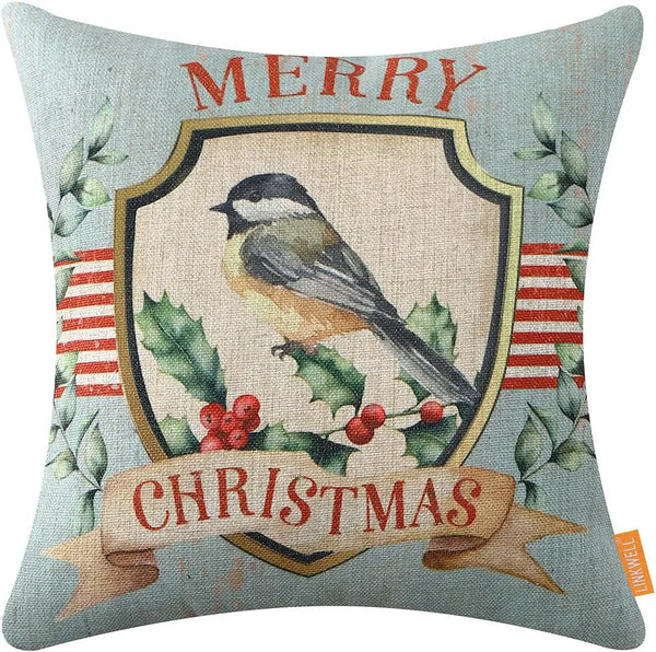 Outdoor Christmas Pillow Cover 18X18 Inch Home Decor Decorative Cushion Case for Sofa Couch Rustic Winter Bird Decorations Throw Pillowcase CC1861