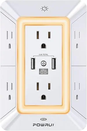 POWRUI Surge Protector with USB-C, 6 Outlets & Night Light Irhaa International LLC