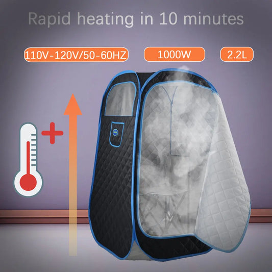 Portable Folding Full size Steam Sauna with 1000W&amp;2.2L steam Generator. Personal Sauna Tent for Relaxation &amp; Spa at home. Fast heating. Folding Steel Rim, it&#039;s easy to install, with FCC certification.